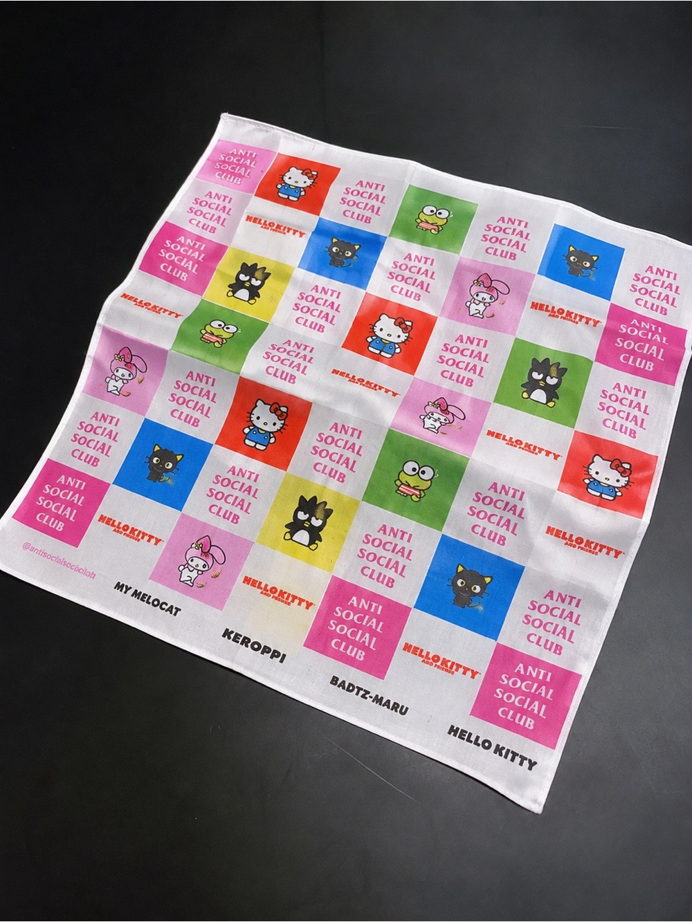 Anti Social Social Club Hello Kitty Checkerboard Bandana - Pink Multi - Picture 2 of 3